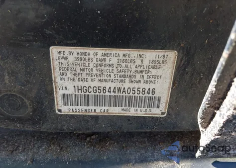 1998 Honda Accord Lx from USA, damaged, VIN 1HGCG5644WA055846